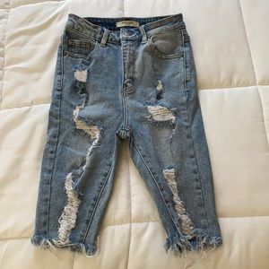Jean high waist distressed Bermuda shorts